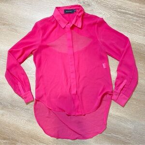 🖤2/$20 MINKPINK Vibrant Pink Collared Button Down Blouse Size Xsml